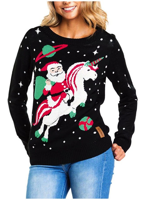 Loose Round Neck Pullover Christmas Sweater Loose Cartoon Jacquard