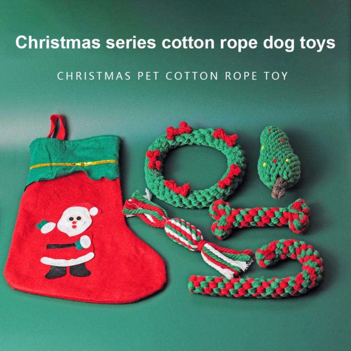 Christmas Pet Cotton Rope Toy Cane Tooth Cleaning Dog Tooth