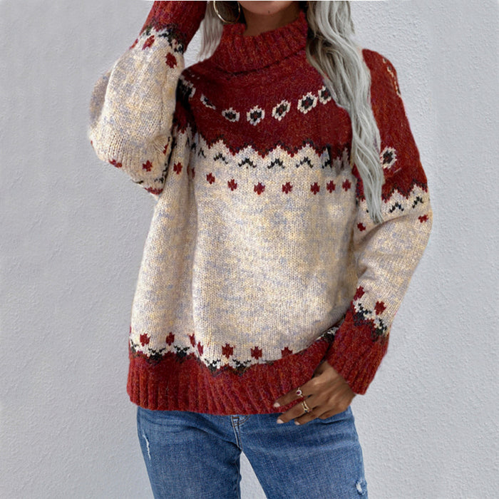 Long Sleeve Jacquard Knitted Thick Sweater