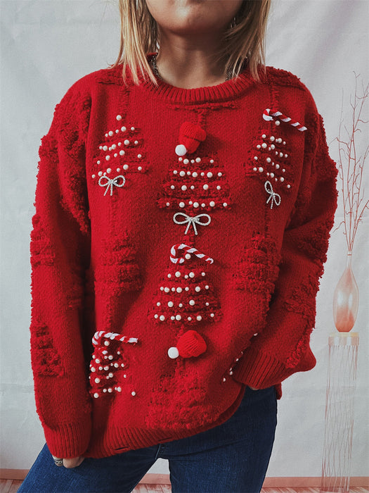 Women's Handmade Pearl Christmas Theme Sweater