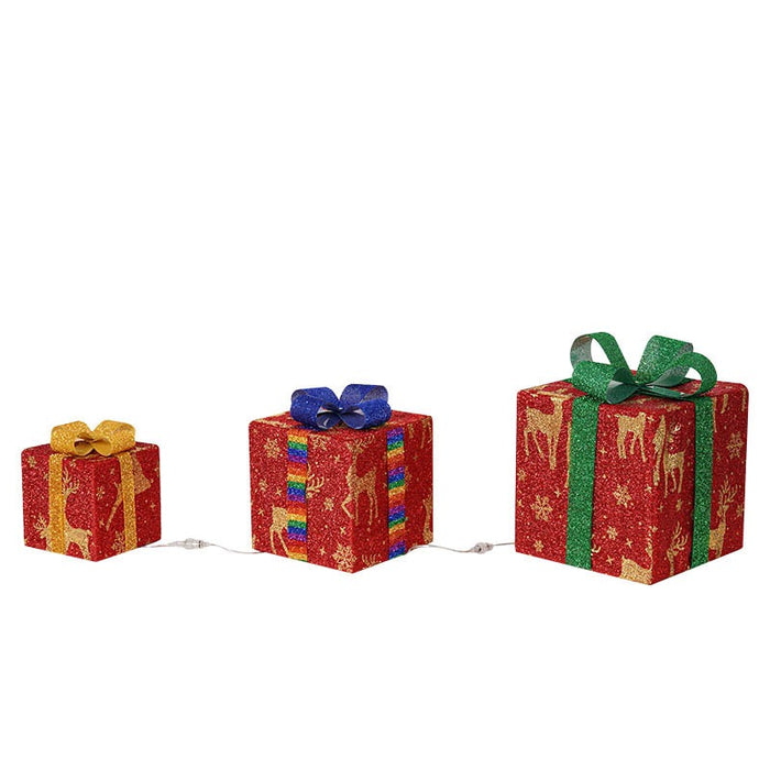 New Christmas Gift Box Set of 3 Coloured Lights Glowing Gift Boxes