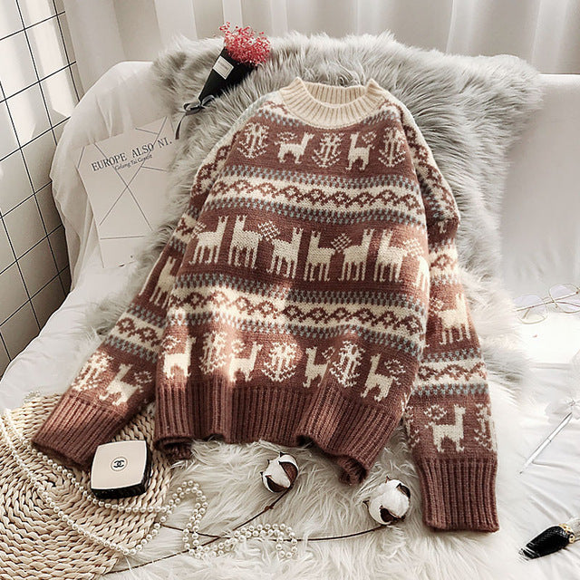 Women Knitted Christmas Sweater  New Loose pullover