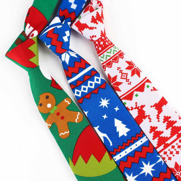 Nordic Style Cartoon Pattern Polyester Silk Print Christmas Tie