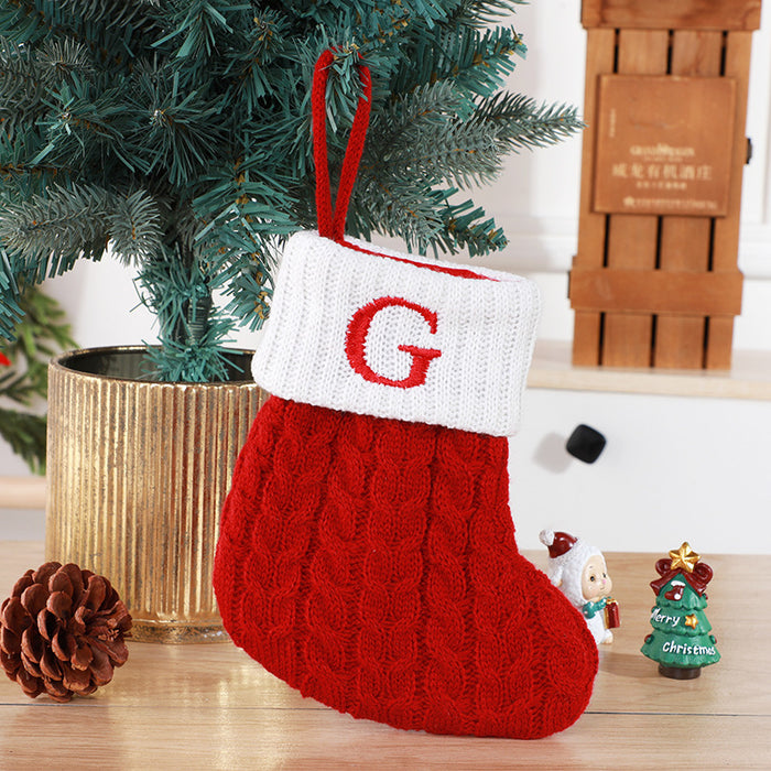 Cute Letters Christmas Stockings Decorative Creative Tree Pendant Wool Knitted Socks