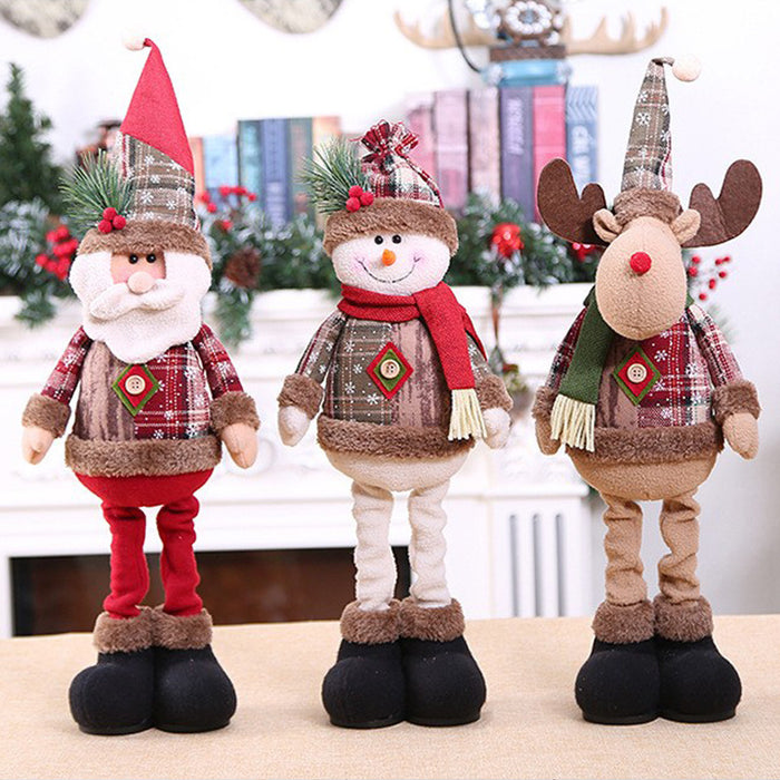 Christmas retro small snowflake plaid retractable doll decoration ornaments