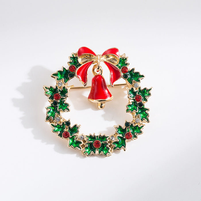 New Christmas brooch, bell, Christmas tree snowman accessory, European and American popular alloy studded diamond drop oil brooch