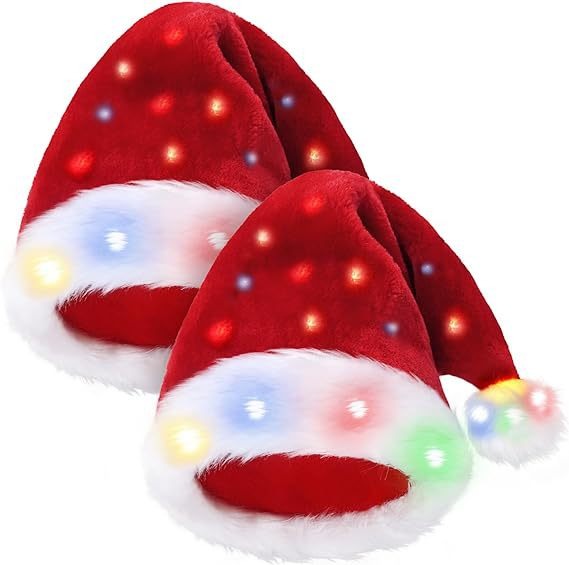 LED luminous high end plush children adult Christmas hat full hat with light Christmas decoration supplies