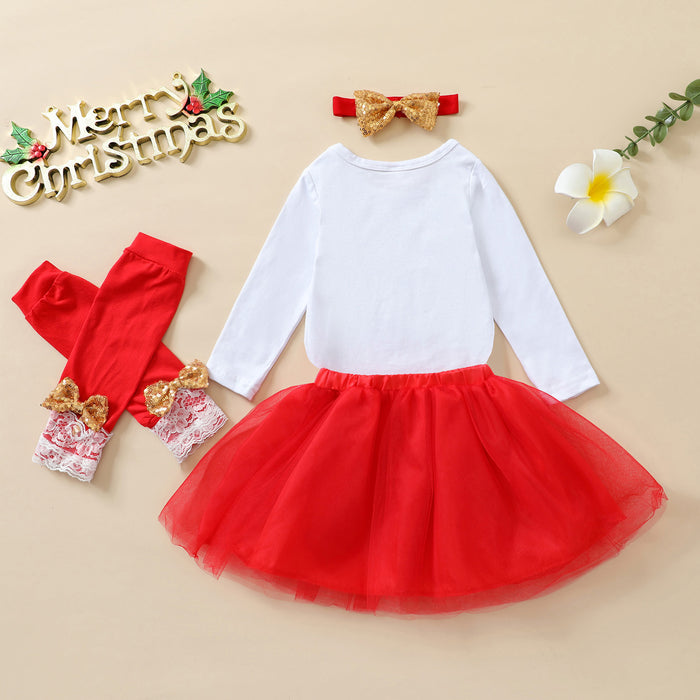 Baby Girls Christmas Clothing Sets Cartoon Deer Snowman Bodysuit +Tulle Skirts+Headband Autumn Girl Clothes