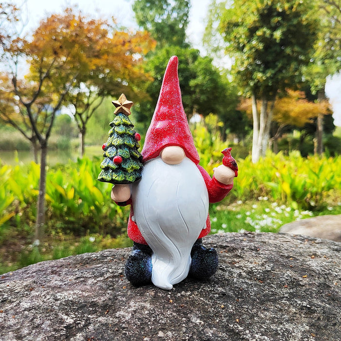 White Beard Resin Decoration Santa Claus Holds Christmas Tree