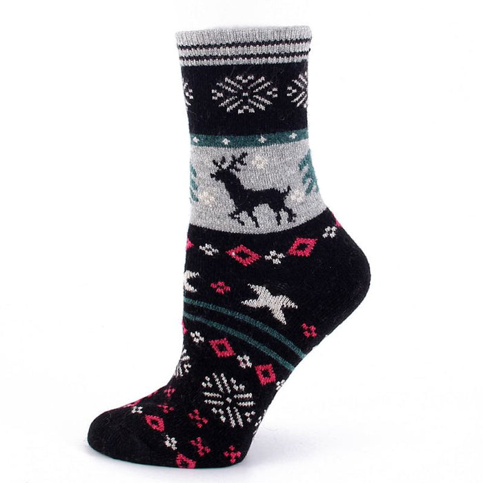 Outdoor Sport Socks Christmas Woolen Socks Winter Warm Cartoon Crew Socks Soft Cute Elk Slipper Socks