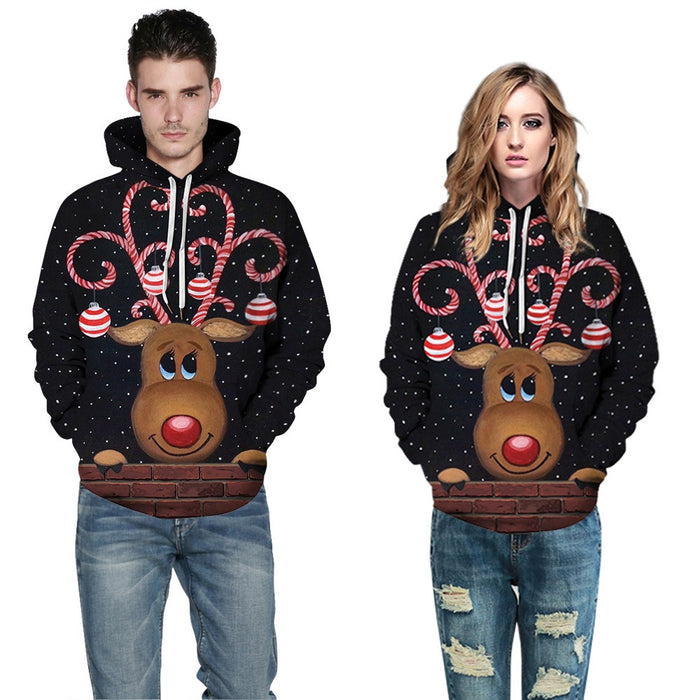 Christmas Geek Digital Printing Couple Long Sleeve Hooded Sweater