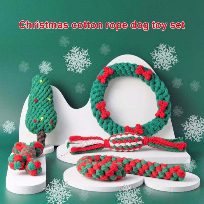 Christmas Pet Cotton Rope Toy Cane Tooth Cleaning Dog Tooth