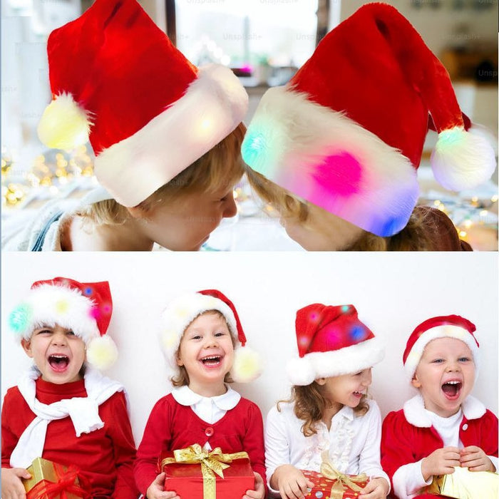 LED luminous high end plush children adult Christmas hat full hat with light Christmas decoration supplies