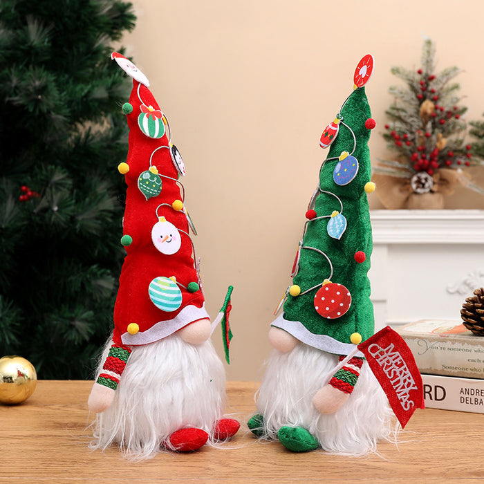 Christmas Tree Hat Hair Dwarf Doll Holding Flag Faceless Rudolph Doll Shopping Mall Window Decoration