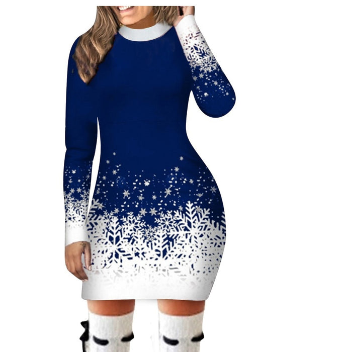 Women's A-line Christmas print long-sleeved dress