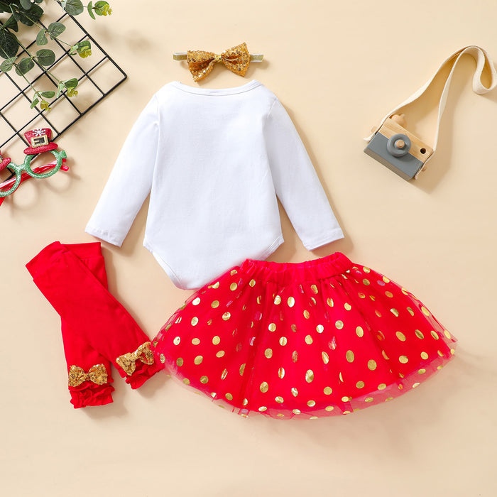 Lioraitiin 0-18M Newborn Infant Baby Girl 4Pcs Christmas Outfits Reindeer Long Sleeves Romper Tutu Skirt Leg Warmer Headband