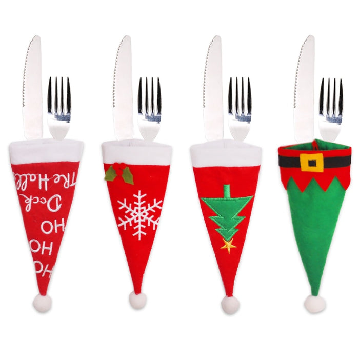 4pcs Christmas Gift Tableware Fork Knife Holder Bag