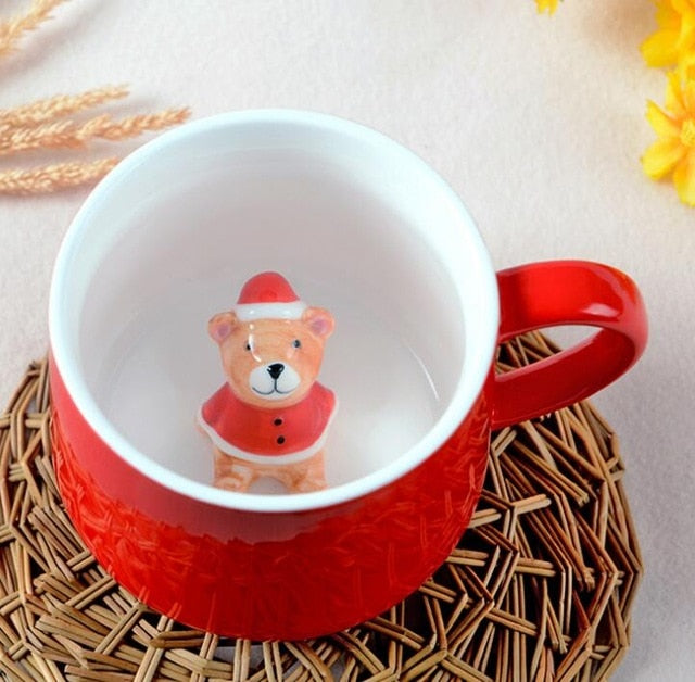 Christmas Mug Coffee Milk Breakfast Mug Snowman Santa Claus Cartoon Ceramics Cup 3D Animal Christmas Gift Cup for Friend Family