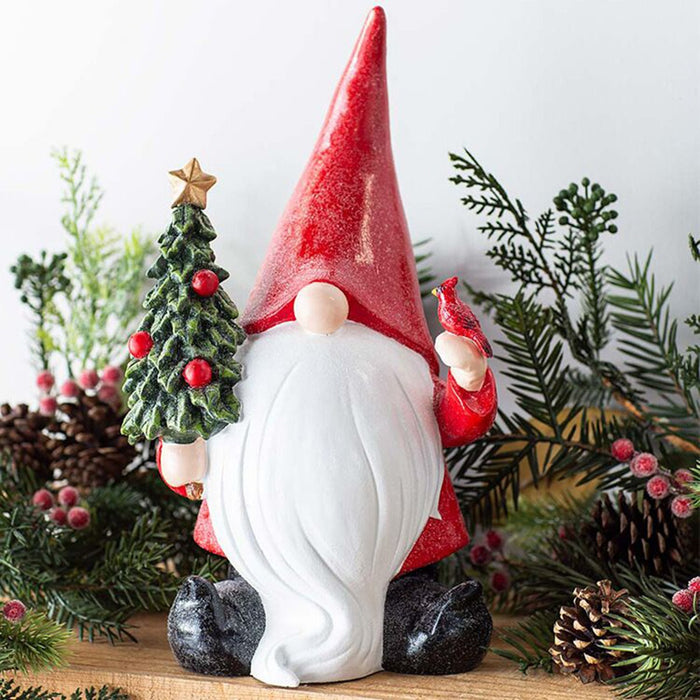 White Beard Resin Decoration Santa Claus Holds Christmas Tree