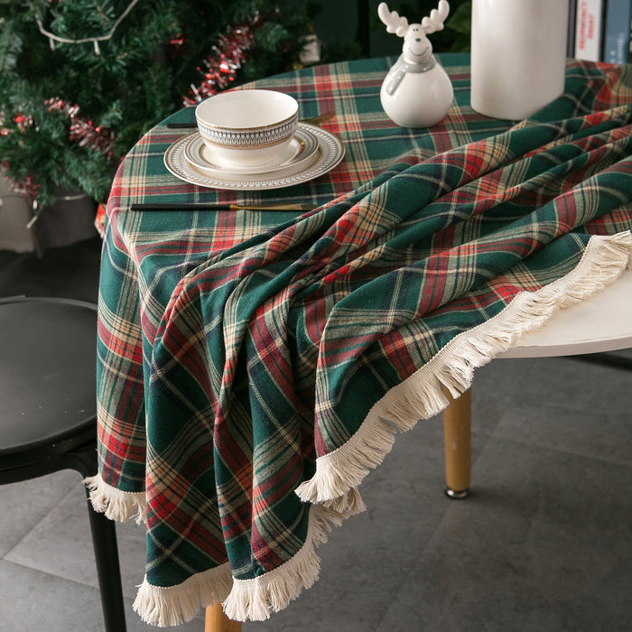 Gerring Christmas Coffee Table Cover Yarn Dyed Plaid Holiday Wedding Deco Tablecloth American Round Tassel Table Cloth For Party