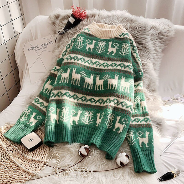 Women Knitted Christmas Sweater  New Loose pullover