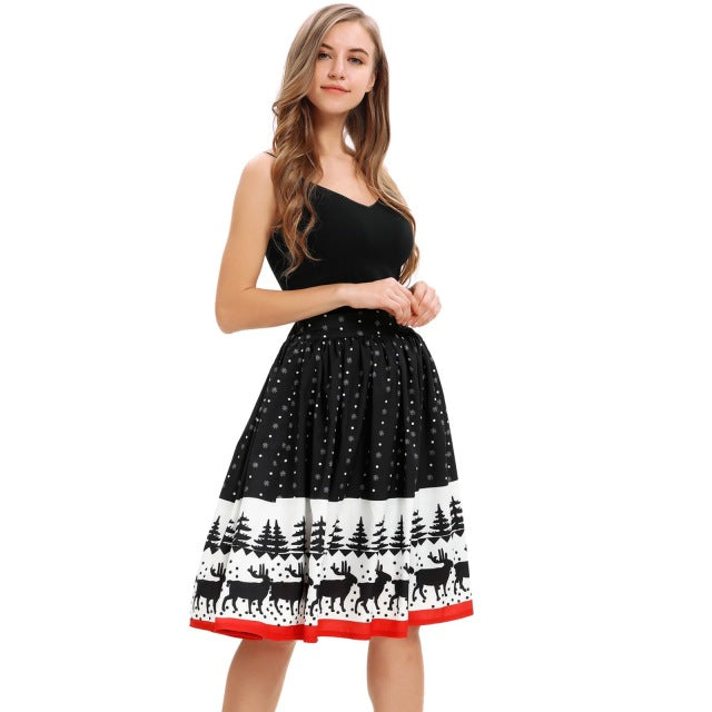 Christmas print knee-length skirt stretch high waist wild Christmas party sexy skirt