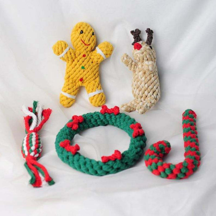 Christmas Pet Cotton Rope Toy Cane Tooth Cleaning Dog Tooth