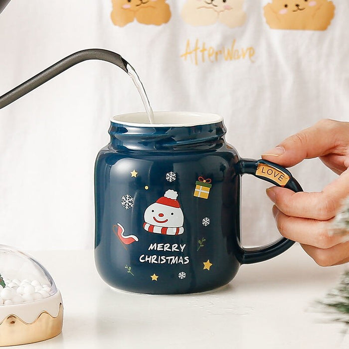 Christmas Water Cup New Ceramic Cup Mug with Lid Household Milk Coffee Cup Student Good-looking Couple's Cups