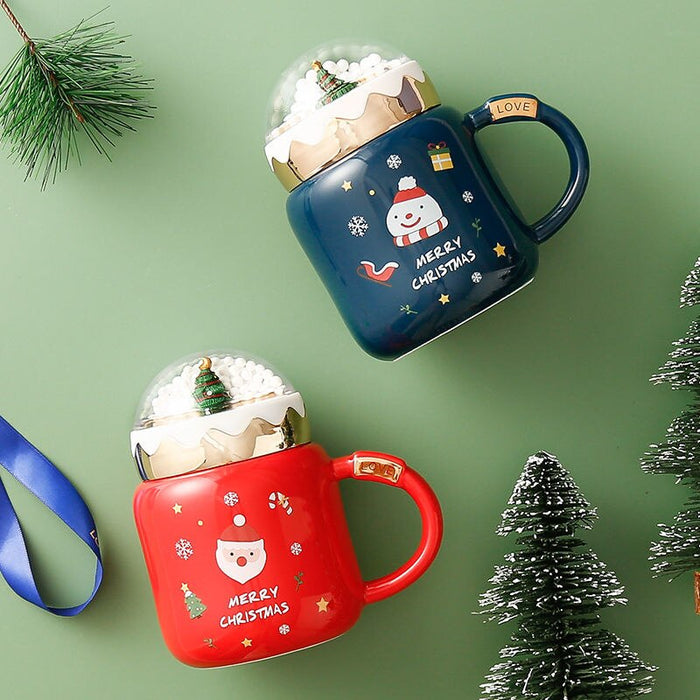 Christmas Water Cup New Ceramic Cup Mug with Lid Household Milk Coffee Cup Student Good-looking Couple's Cups