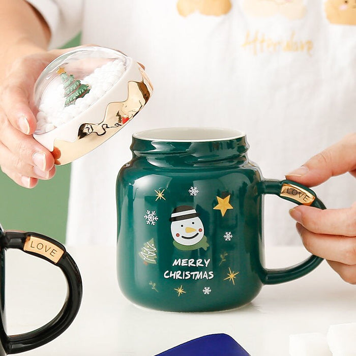 Christmas Water Cup New Ceramic Cup Mug with Lid Household Milk Coffee Cup Student Good-looking Couple's Cups