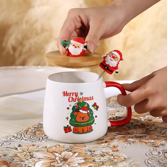 Christmas gift Ceramic mug mug with lid with spoon set