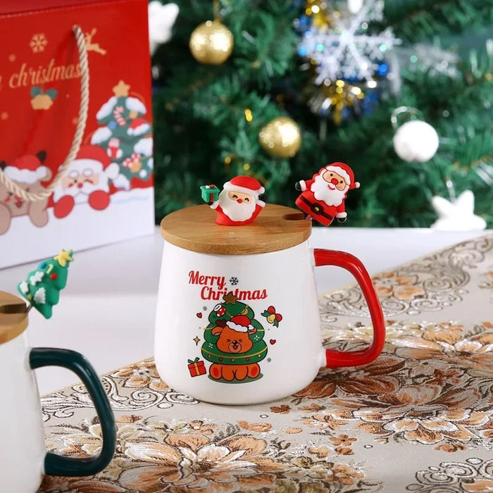 Christmas gift Ceramic mug mug with lid with spoon set