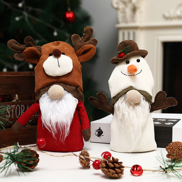 New Christmas decorations double-headed Rudolph doll snowman doll small ornaments window dress up