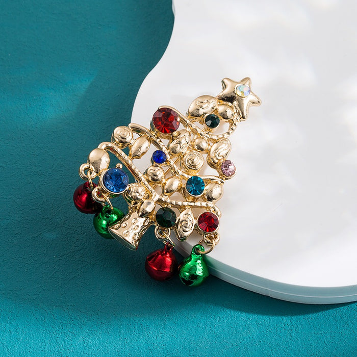 New Christmas brooch, bell, Christmas tree snowman accessory, European and American popular alloy studded diamond drop oil brooch