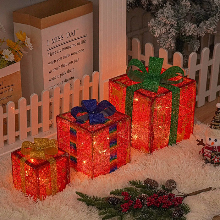 New Christmas Gift Box Set of 3 Coloured Lights Glowing Gift Boxes