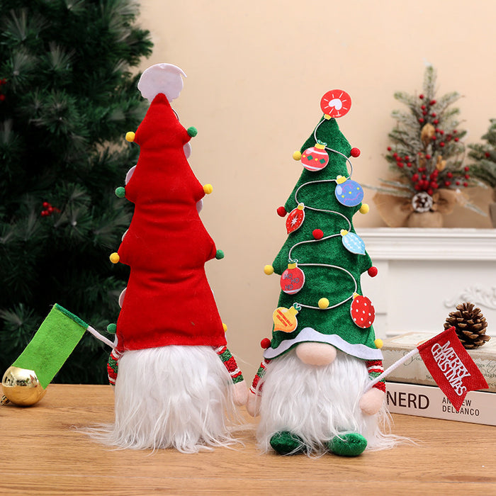 Christmas Tree Hat Hair Dwarf Doll Holding Flag Faceless Rudolph Doll Shopping Mall Window Decoration