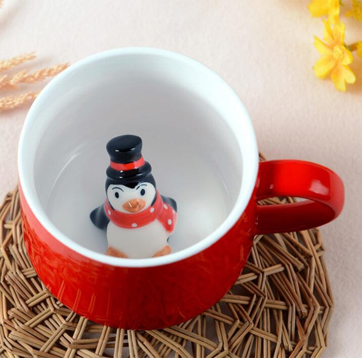 Christmas Mug Coffee Milk Breakfast Mug Snowman Santa Claus Cartoon Ceramics Cup 3D Animal Christmas Gift Cup for Friend Family