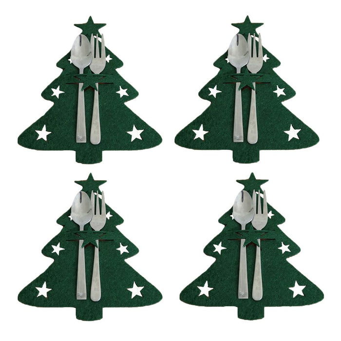 4PCS Christmas Knife and Fork Holder Elk Xmas Tree Pocket Cutlery Bag Non-woven fabric Tableware Organizer Table Decor Tools