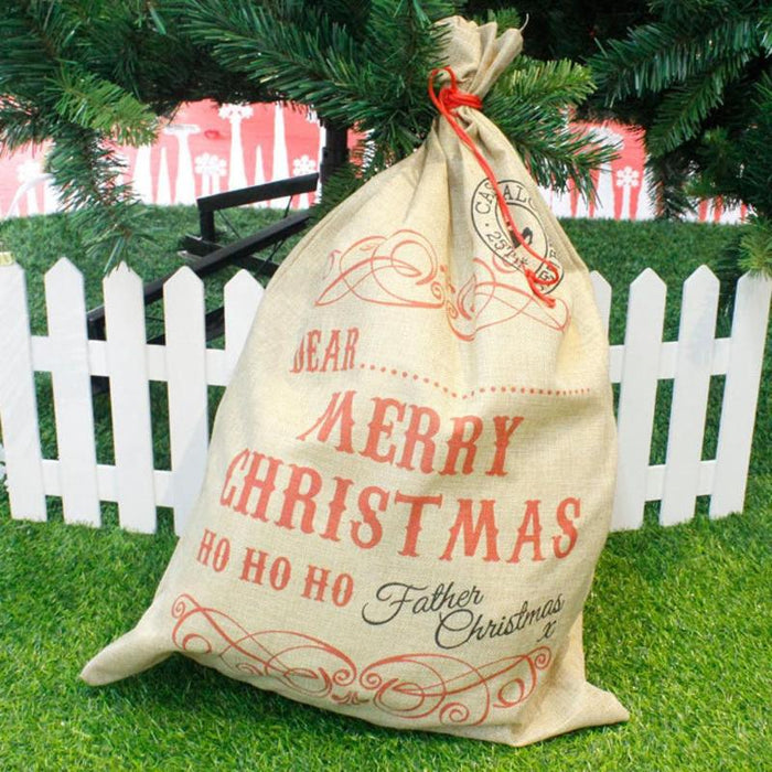 Big Size Merry Christmas Linen Gift Bag Santa Claus Sacks