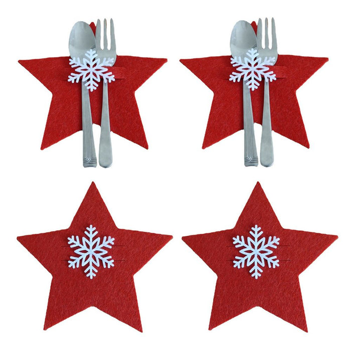 4PCS Christmas Knife and Fork Holder Elk Xmas Tree Pocket Cutlery Bag Non-woven fabric Tableware Organizer Table Decor Tools