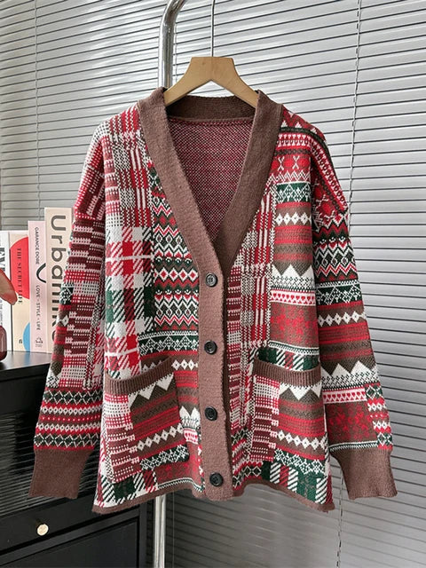 Red Colorful Christmas Cardigan