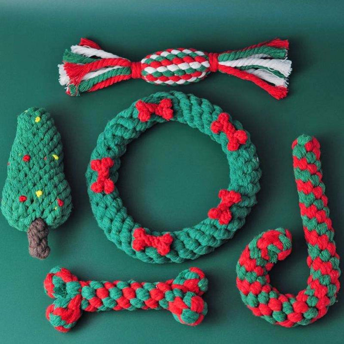 Christmas Pet Cotton Rope Toy Cane Tooth Cleaning Dog Tooth