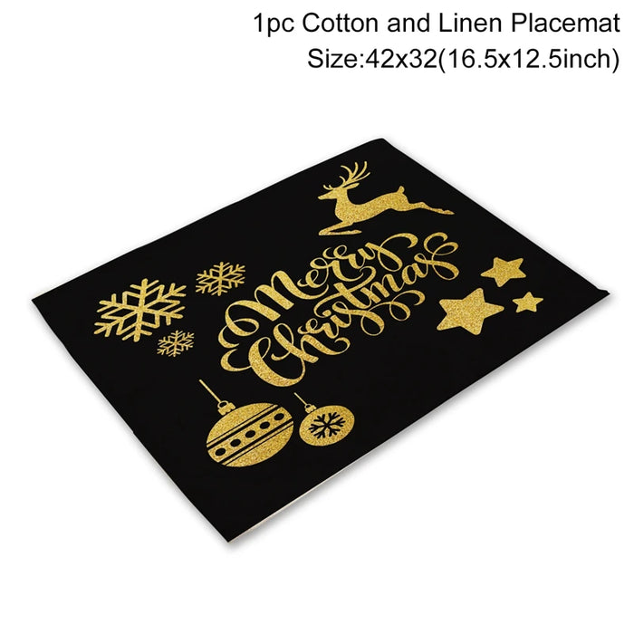 Christmas Printing Checked Waterproof Polyester Linen Table Mat