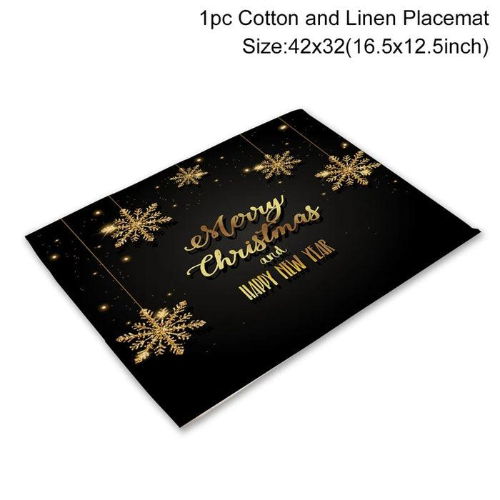 Christmas Printing Checked Waterproof Polyester Linen Table Mat