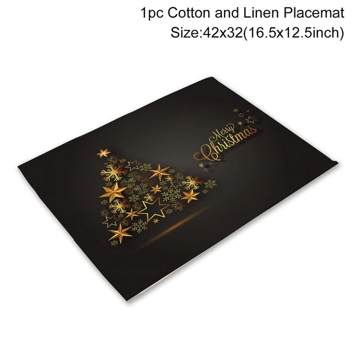 Christmas Printing Checked Waterproof Polyester Linen Table Mat