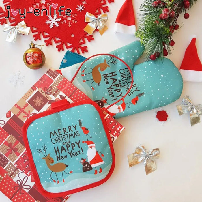 Christmas Decorations For Home Christmas Microwave Gloves Two-piece Heat-resistant Oven Mitt