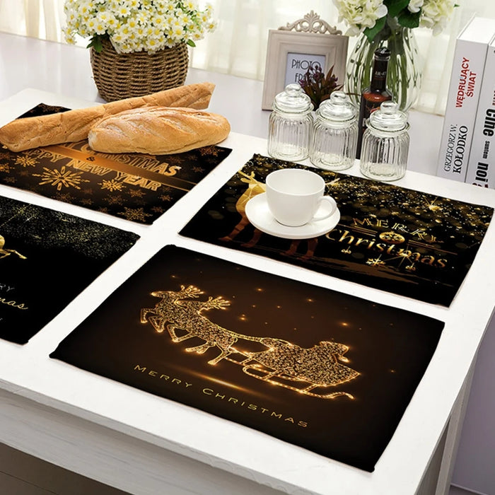 Christmas Printing Checked Waterproof Polyester Linen Table Mat