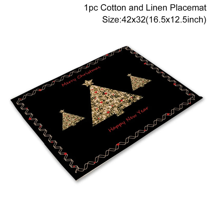 Christmas Printing Checked Waterproof Polyester Linen Table Mat