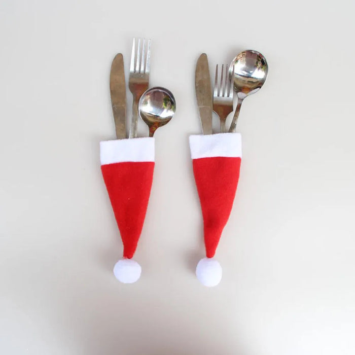 30Pcs Christmas Decoration Cutlery Fork Set Christmas Hat Storage Tool Bottle Small Toys Festive Atmosphere Mini Hat #2