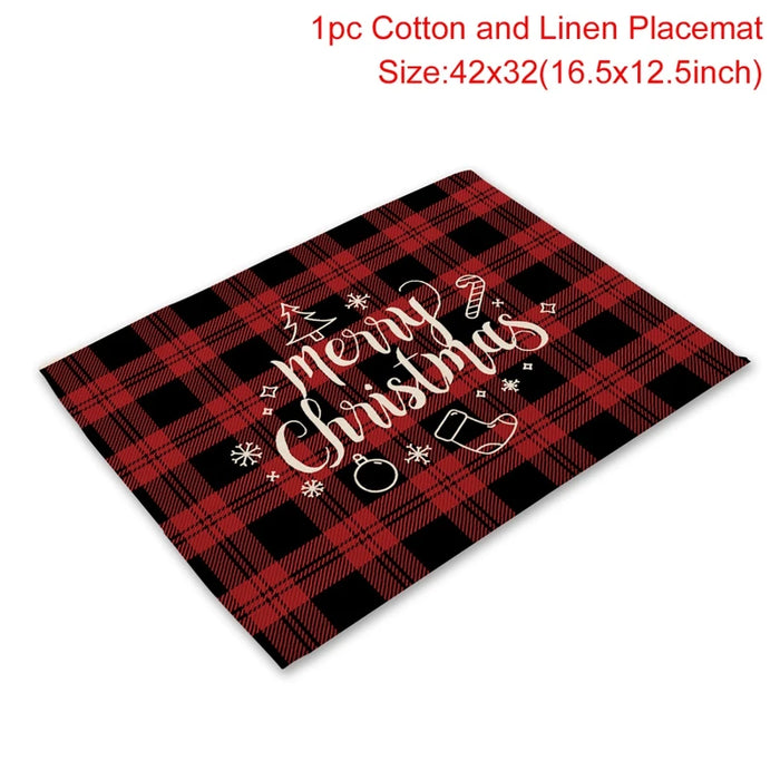 Christmas Printing Checked Waterproof Polyester Linen Table Mat